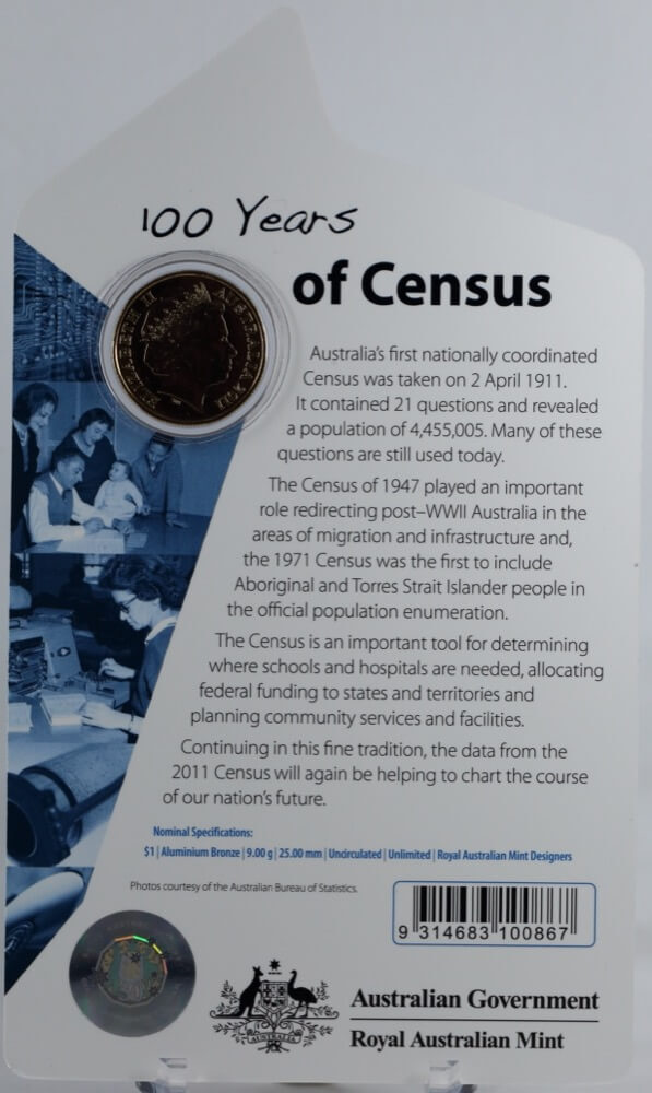 2011 1 Dollar Uncirculated Coin 100 Years Of Census product image