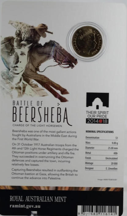 2017 1 Dollar Uncirculated Coin Battle of Beersheba product image