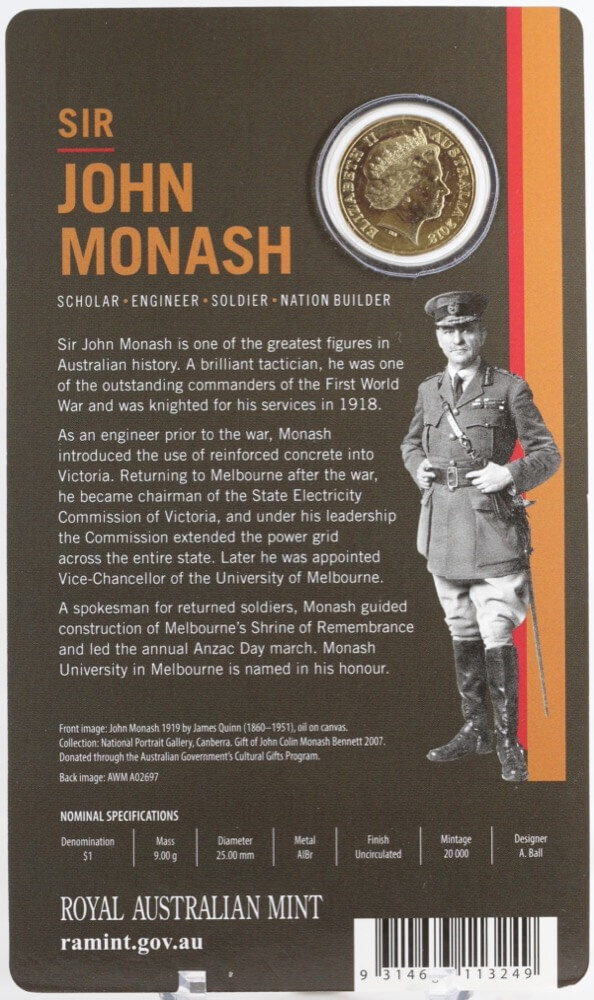 2018 1 Dollar Uncirculated Coin Sir John Monash product image
