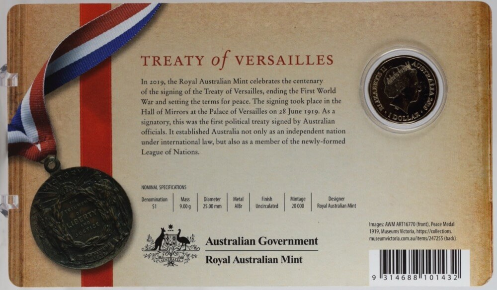 2019 1 Dollar Treaty of Versailles product image