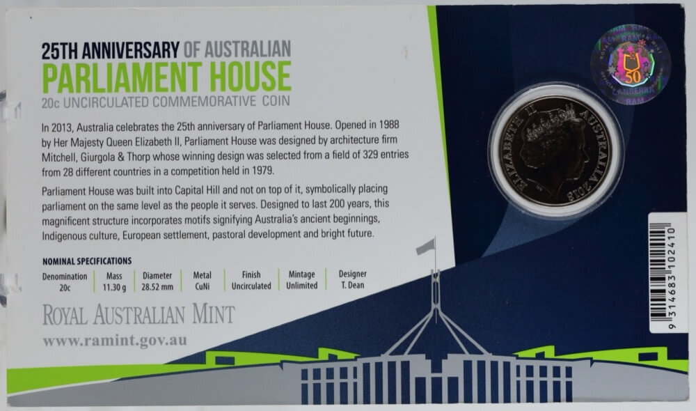 2013 20 Cent Uncirculated Coin Parliament House