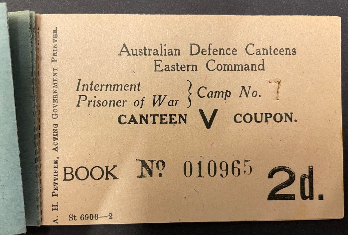 Hay Internment Camp 1941 5/- Canteen Coupon Booklet - Unique in Private Hands