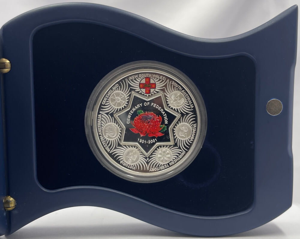 2001 Silver One Ounce Proof Coin Holey Dollar Federation Flowers - Waratah product image