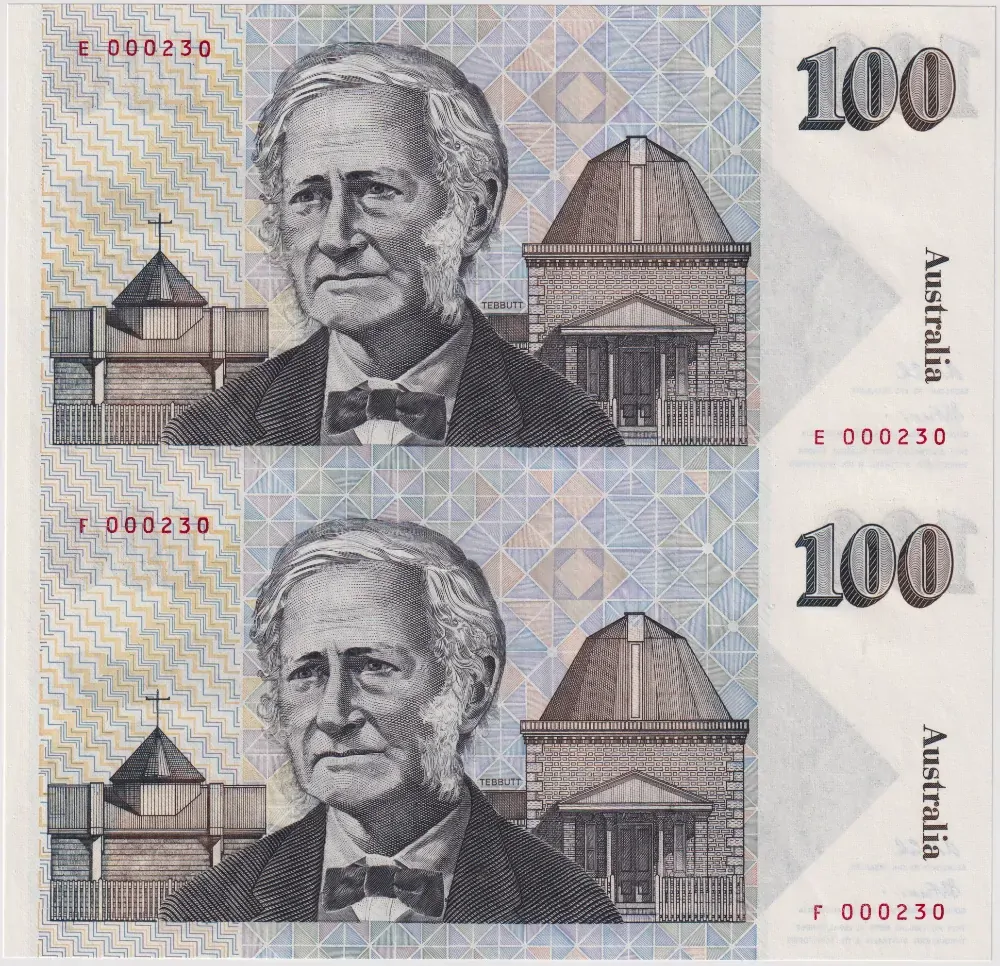 1995 100 Dollars Uncut Vertical Pair - Red Serials