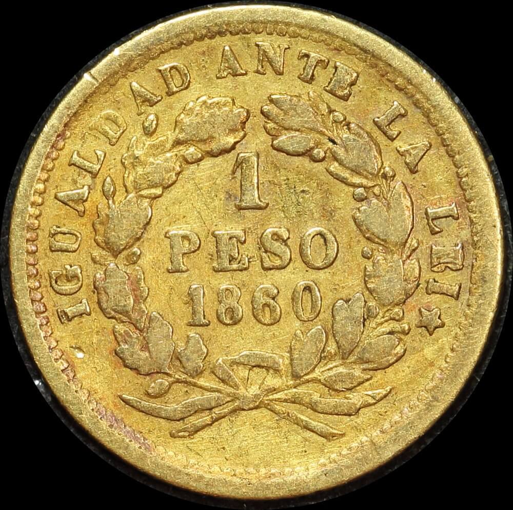 Chile 1860 Gold 1 Peso KM# 133 good VF product image