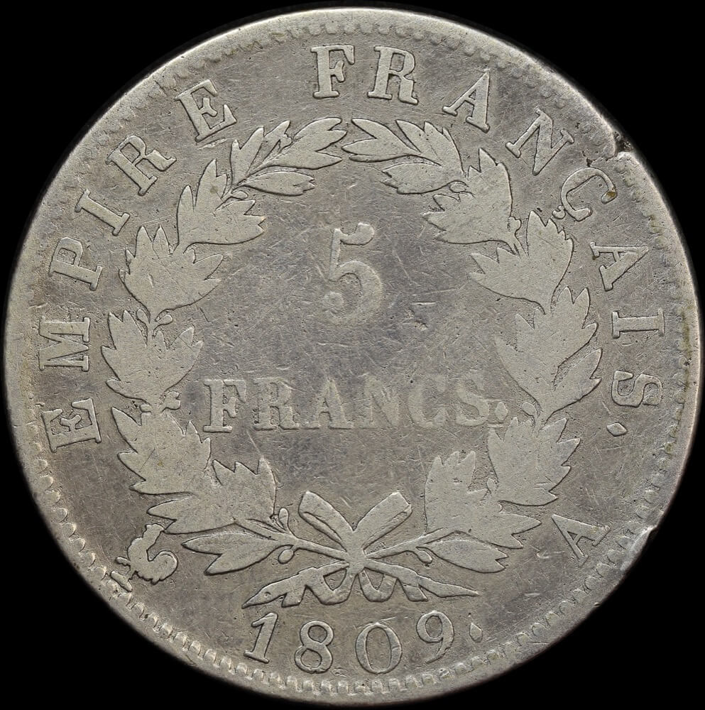 France 1809 Silver 5 Francs KM# 694.1 Fine product image