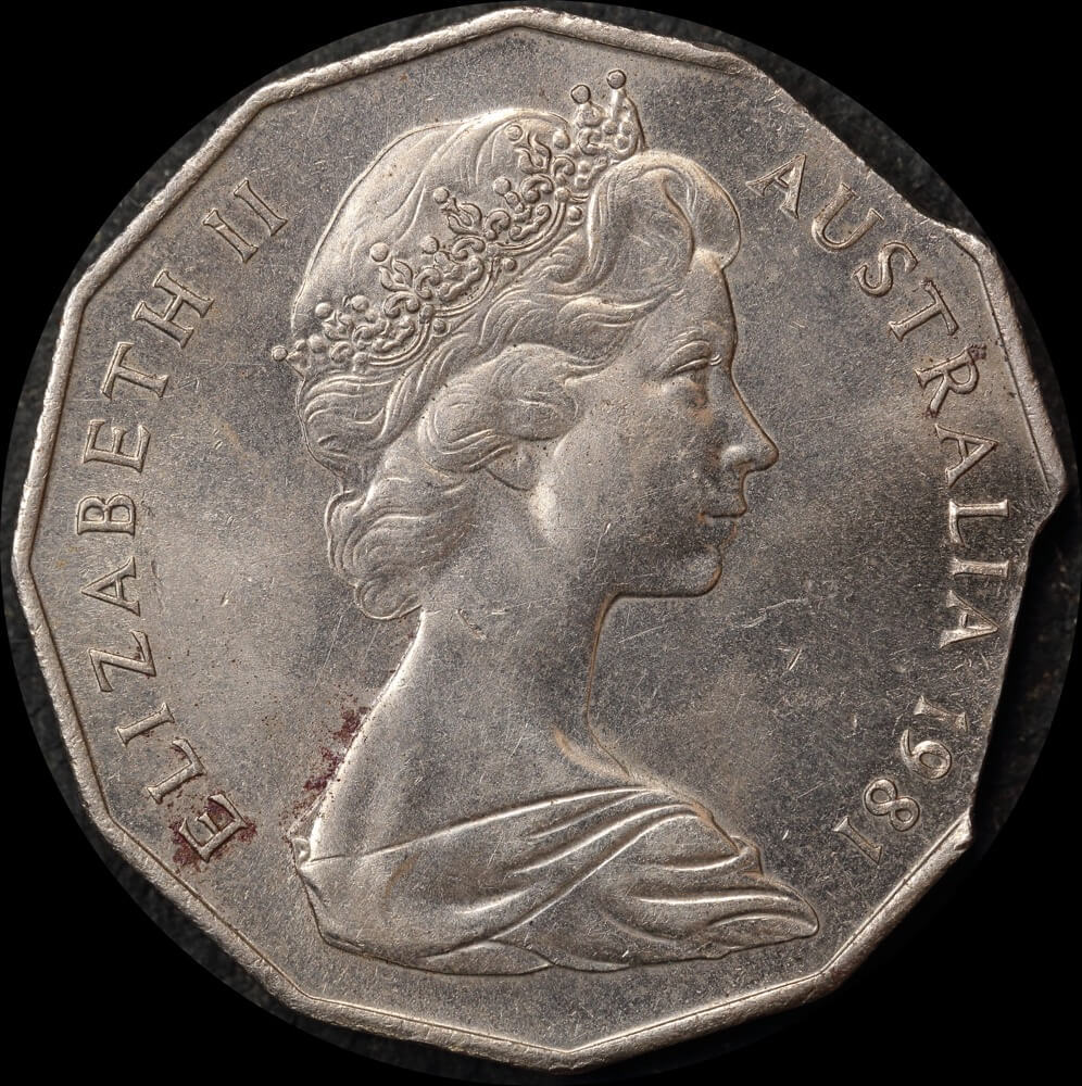 1981 Coat of Arms 50 Cent Double Clipped Planchet Error Uncirculated