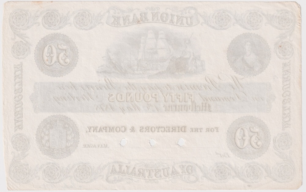 Union Bank of Australia (Melbourne) 1878 50 Pounds Unissued Printer's Proof MVR# 2 Uncirculated
