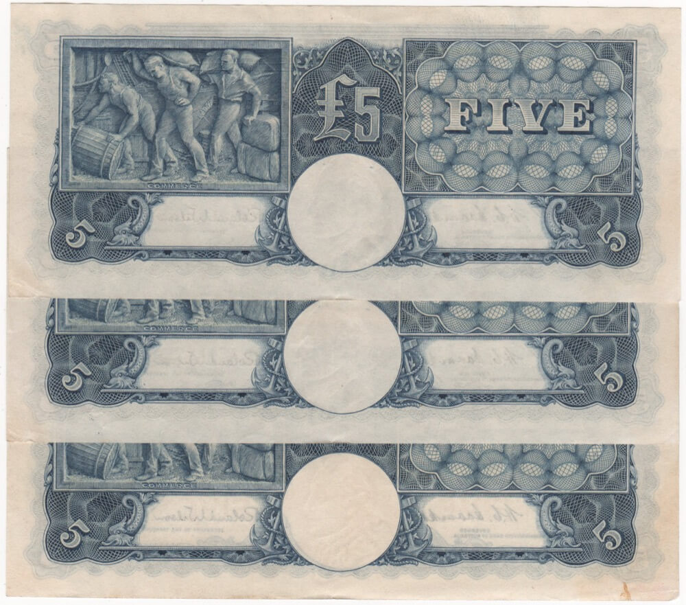 1952 Five Pound Consecutive Trio Coombs/Wilson R48 Extremely Fine