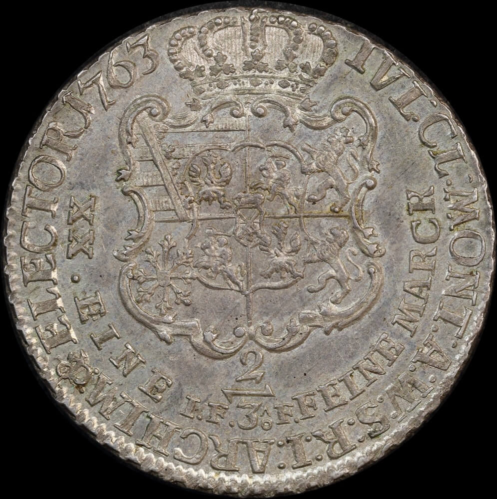 German States (Saxony-Albertine) 1763-JFoF Silver 2/3 Thaler KM# 960 good EF product image