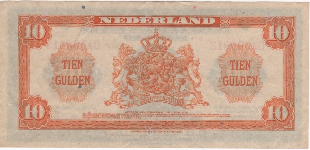 Netherlands 1943 10 Guilders P# 66 Extremely Fine product image