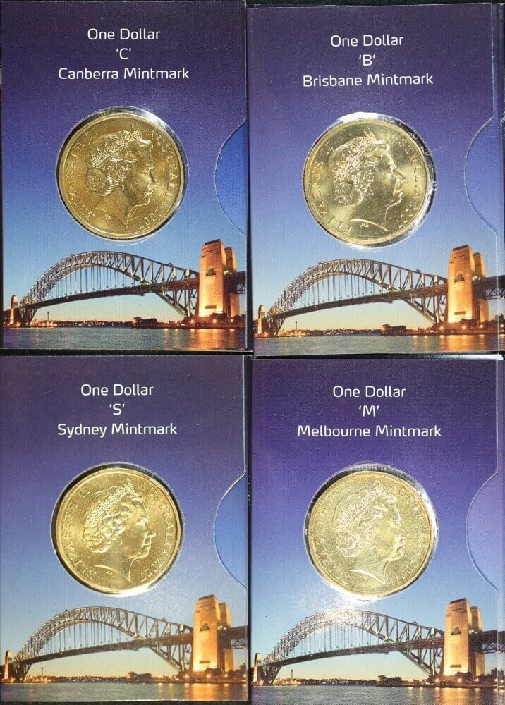 2007 Sydney Harbour Bridge Set of 4 Mintmarks $1 Coins