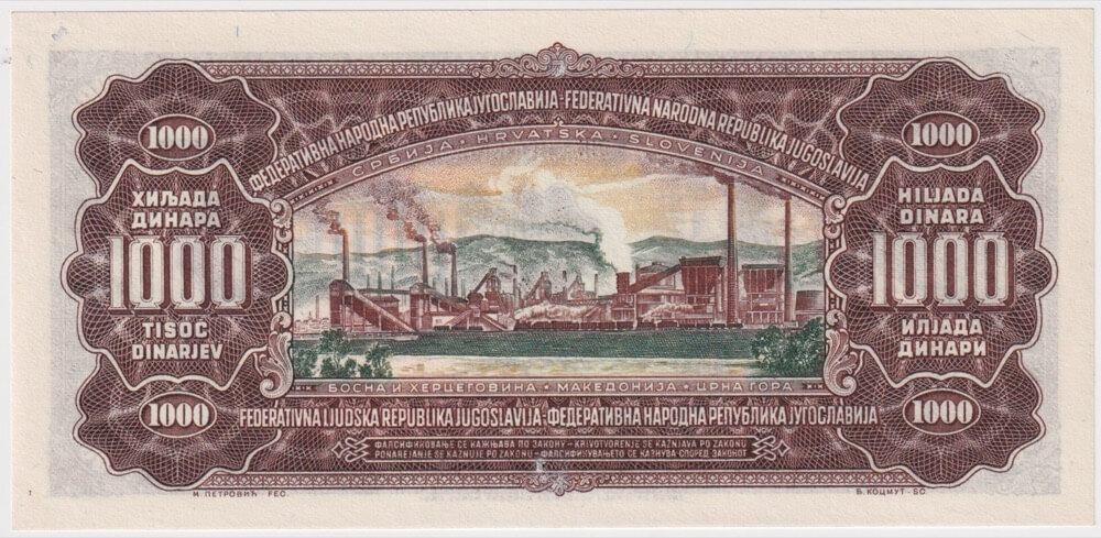 Yugoslavia 1955 1,000 Dinara P# 71b Uncirculated product image