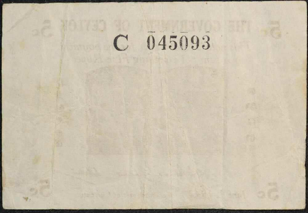 Ceylon 1942 5 Cents P# 42a good VF product image