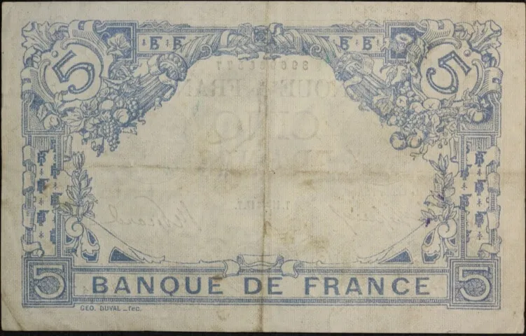 France 1917 5 Francs P# 70 good VF