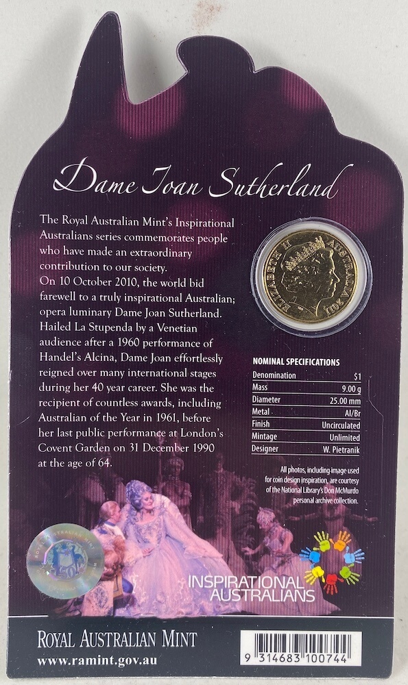 2011 1 Dollar Uncirclated Coin Dame Joan Sutherland product image