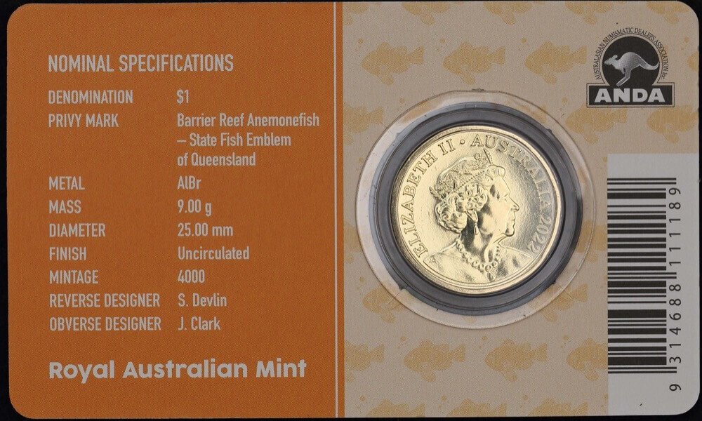 2022 1 Dollar Uncirculated Coin Brisbane ANDA Money Expo Anemone Fish Privy Mark product image