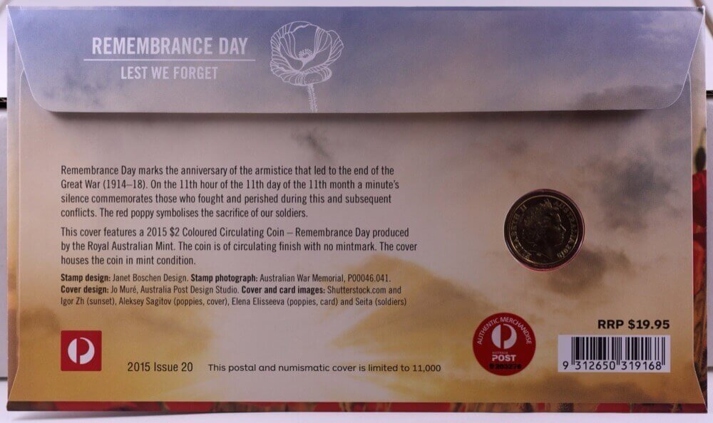 2015 2 Dollar PNC Remembrance Day Lest We Forget product image