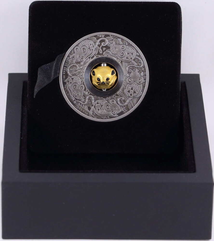 2020 Silver Lunar 1oz Antiqued Coin Mouse - Rotating Charm product image