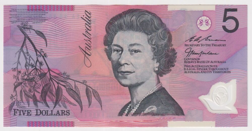 1996 $5 Note MacFarlane/Evans EA96 Last Prefix R218aL Uncirculated