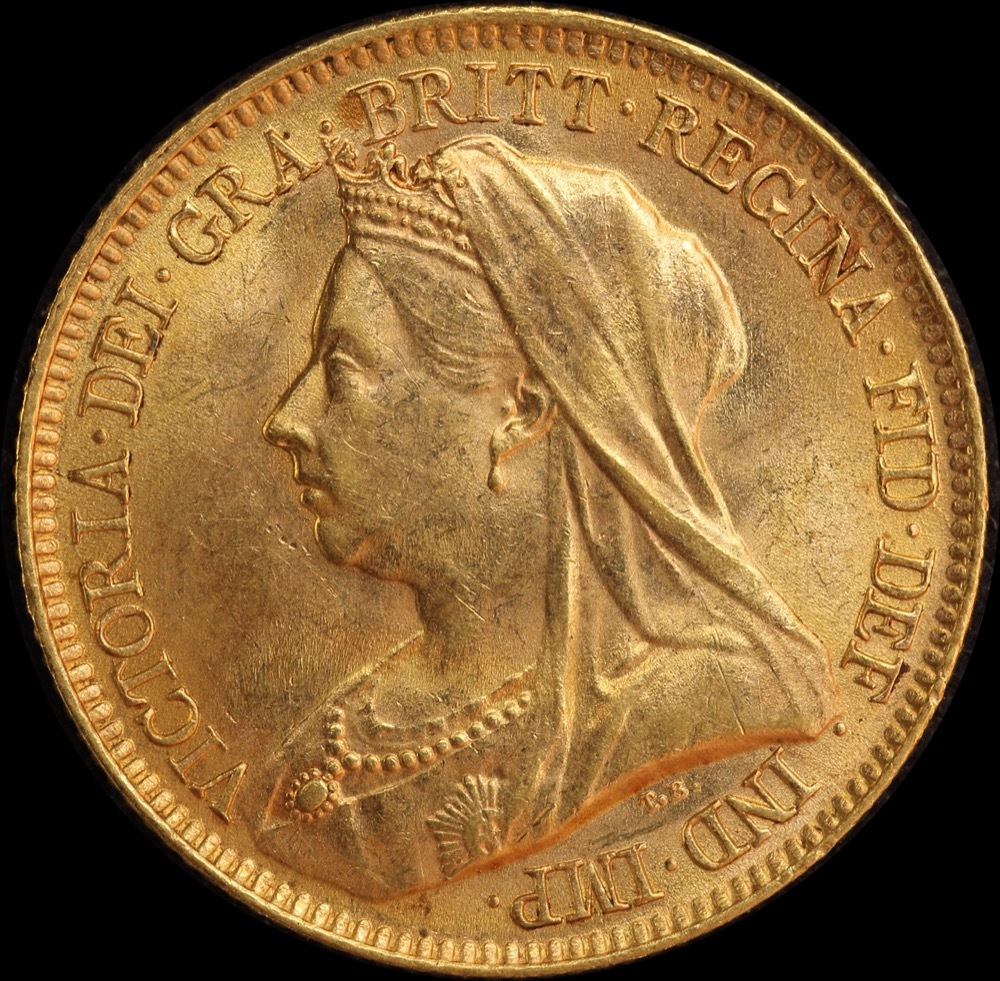 1893 London Veiled Head Half Sovereign S#3878 Uncirculated  product image