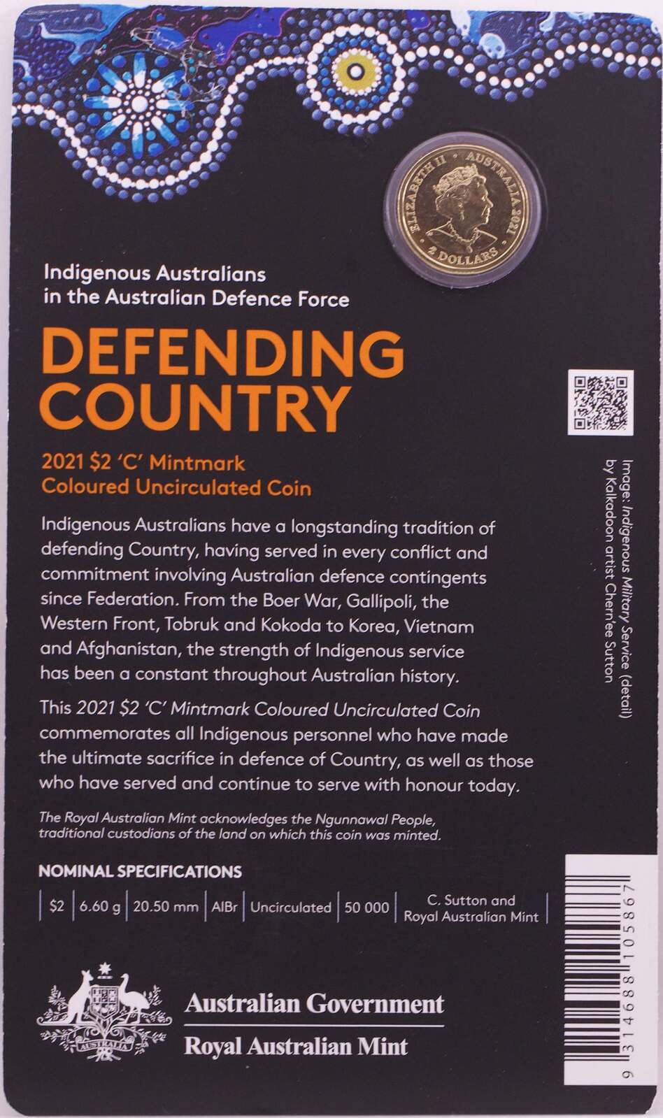 2021 2 Dollar Uncirculated Coin C Mintmark Defending Country