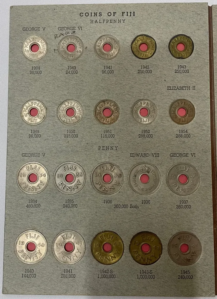 Fiji 1934 - 1965 Complete Pre-Decimal Coin Set In Pressin Album