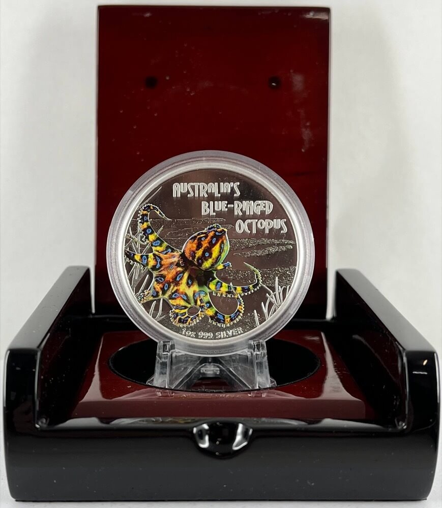 Tuvalu 2008 Silver 1oz Proof Coin Blue-Ringed Octopus product image