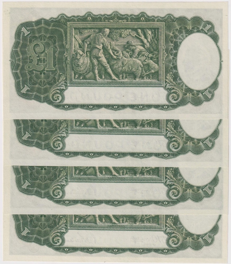 1942 One Pound Consecutive Run of 4 Armitage/McFarlane R30B about Uncirculated