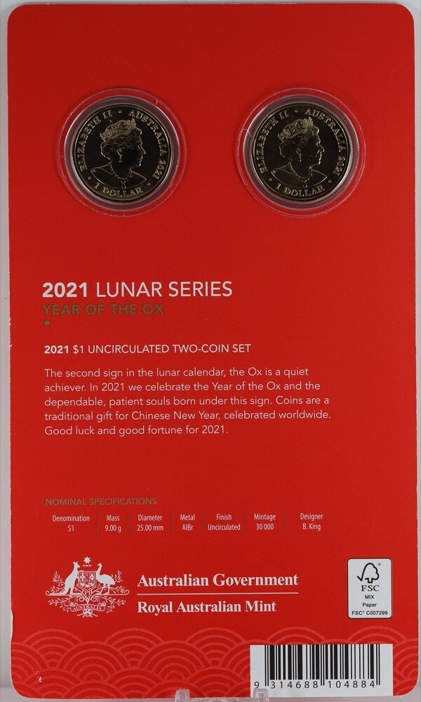 2021 1 Dollar Uncirculated Coin Pair Lunar Series - Ox product image