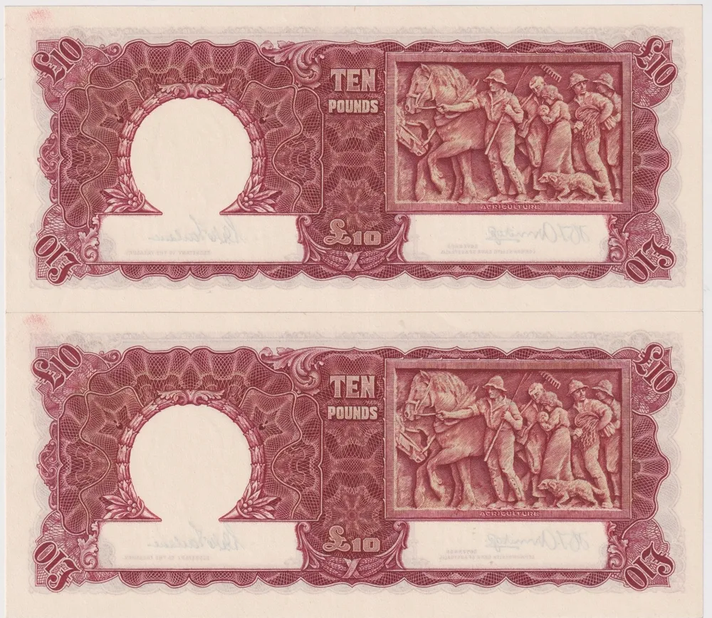 1943 Ten Pound Consecutive Pair Armitage/McFarlane R59 Uncirculated