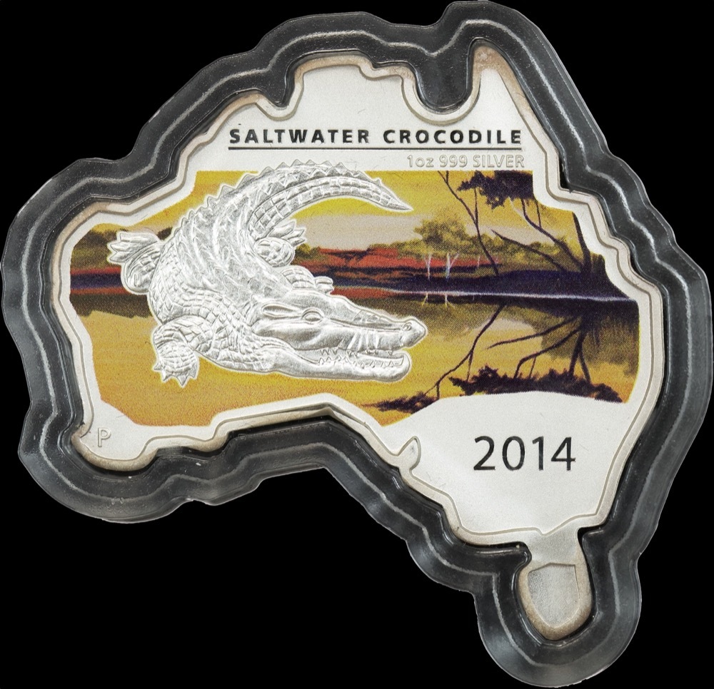 2014 Silver Map-Shaped 1oz Proof Coin Crocodile product image
