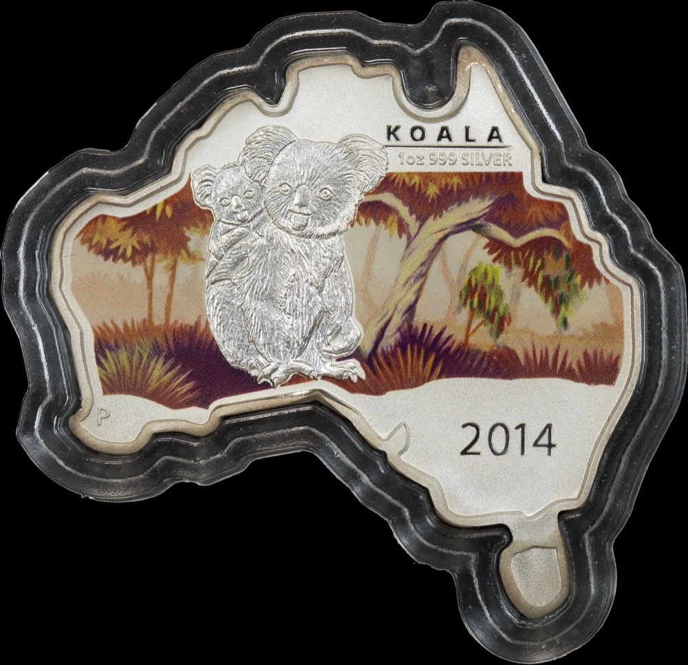 2014 Silver Map-Shaped 1oz Proof Coin Koala
