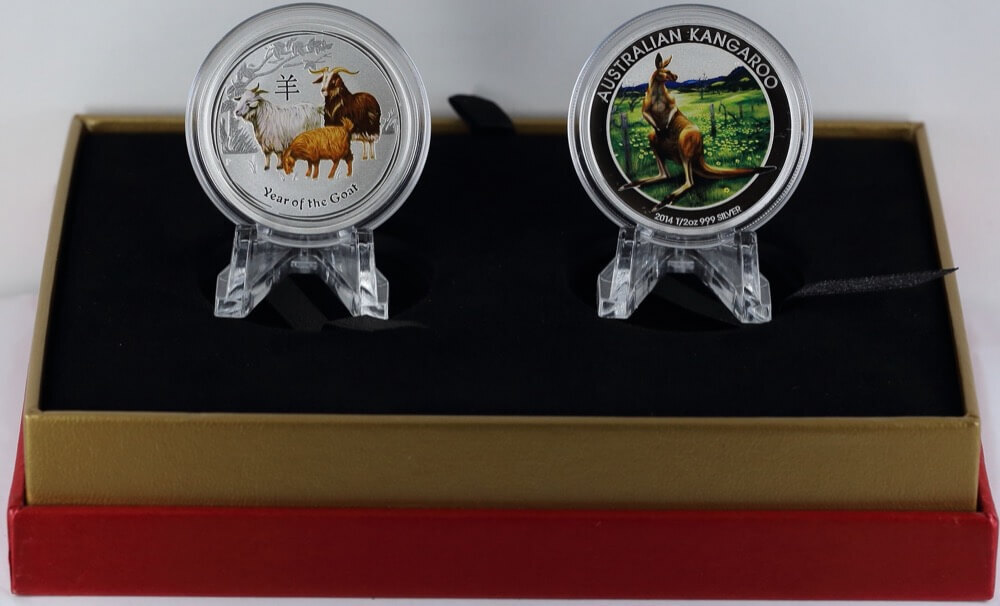 2014 Silver 1/2oz Proof 2 Coin Set Beijing Coin Expo Kangaroo and Goat product image