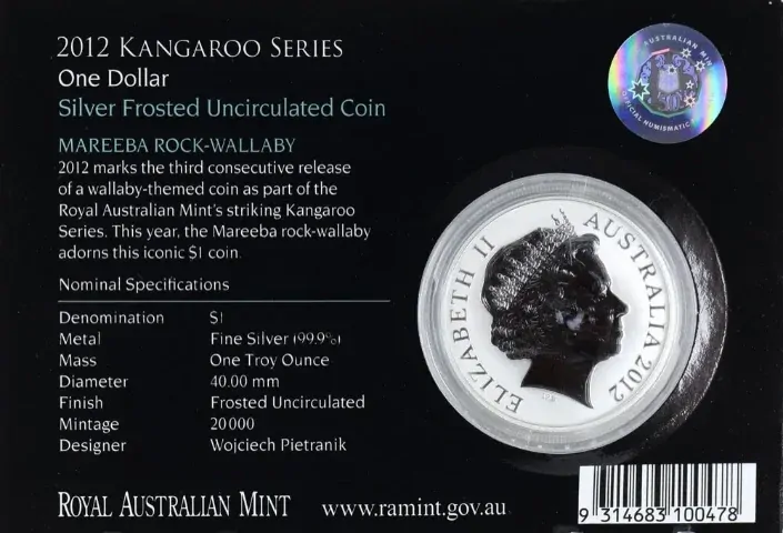 2012 Silver 1 Dollar Coin Mareeba Rock Wallaby product image