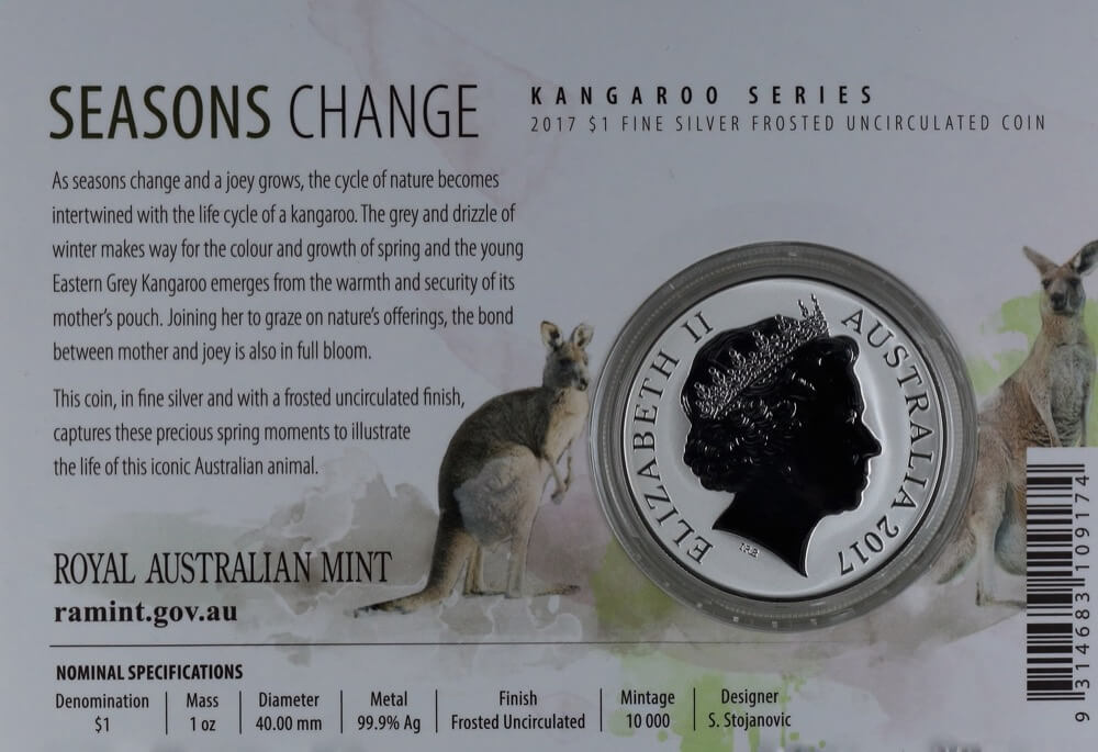 2017 Silver 1 Dollar Coin Kangaroo Seasons Change product image