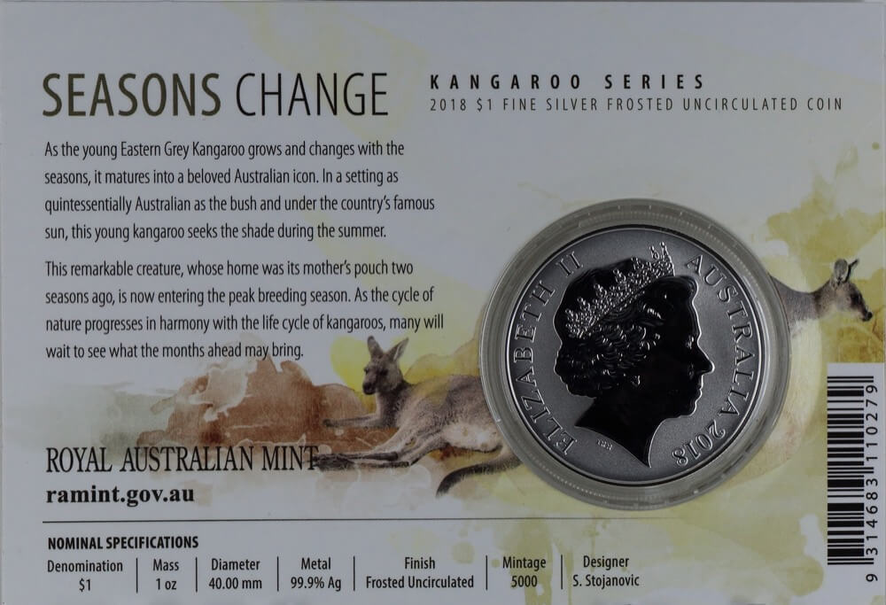 2018 Silver 1 Dollar Coin Kangaroo Seasons Change - Summer product image