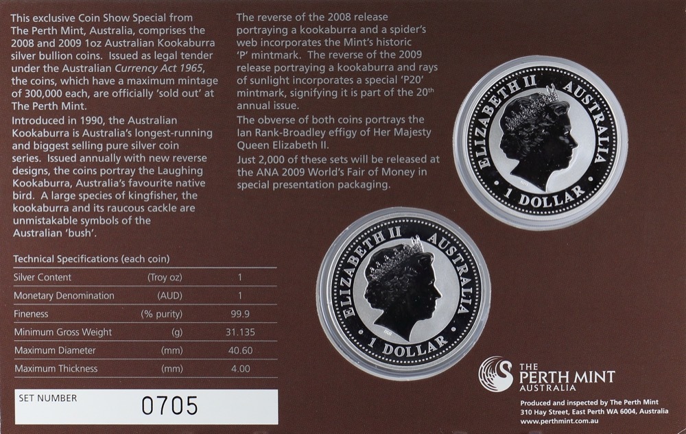 2009 Silver 1oz Unc Coin Pair Kookaburra Los Angeles Coin Show Special product image