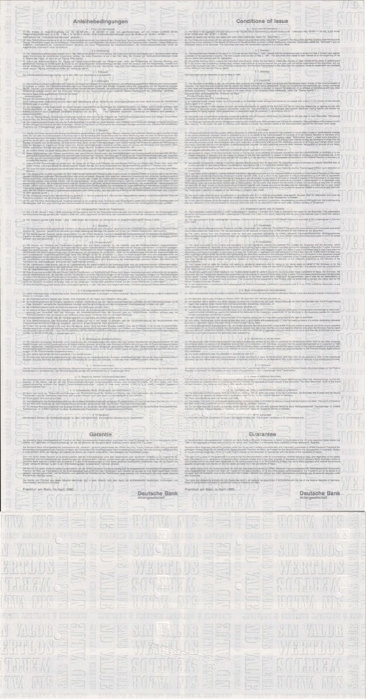 One Thousand Dollar Specimen Bearer Bond 1990 Deutsche Bank Australia product image