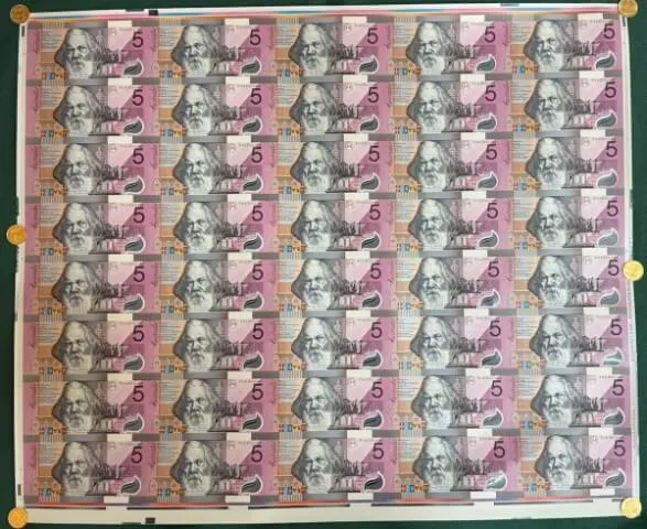 2001 5 Dollar Uncut Sheet of 40 Notes Federation MacFarlane Evans