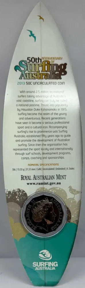 2013 50 Cent Uncirculated Coin Anniversary of Surfing