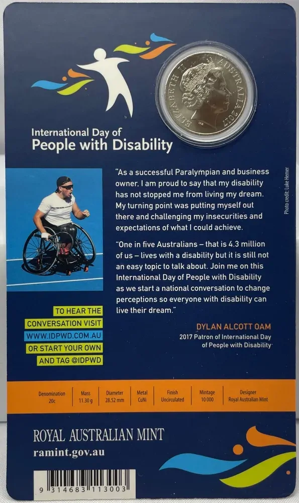 2017 20 Cent Uncirculated Coin Disability Day