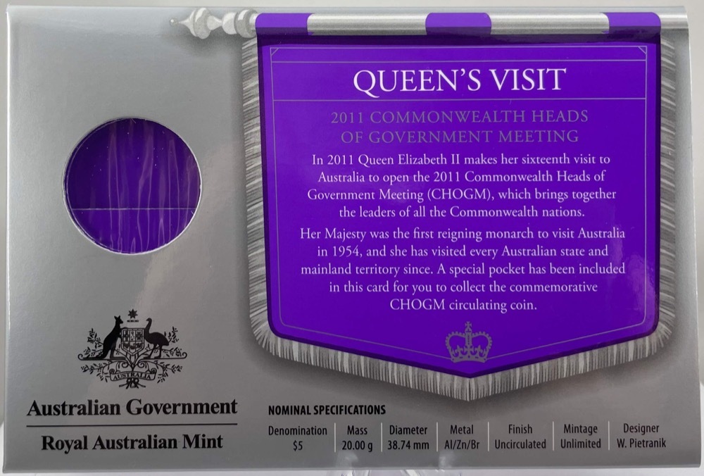 2011 5 Dollar Uncirculated Coin Queen's Visit