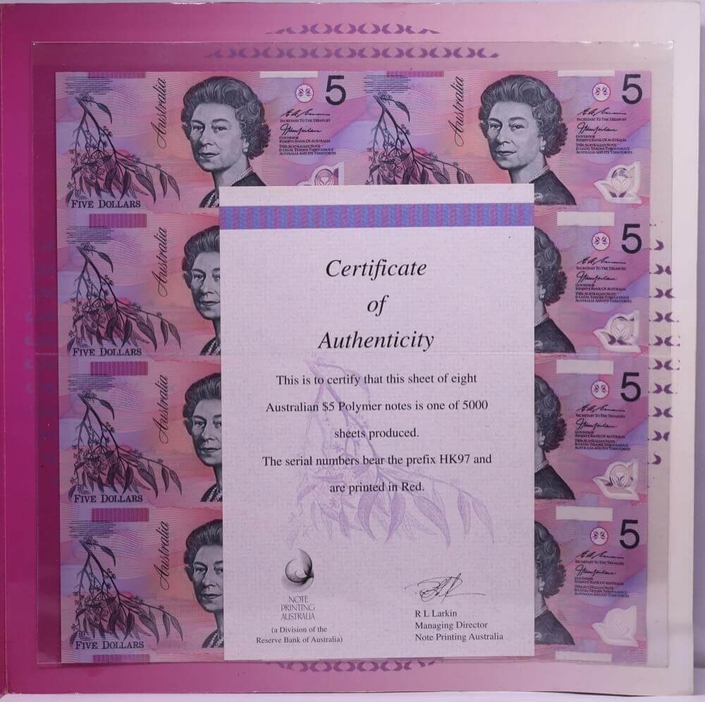 1997 5 Dollars Uncut Block of Eight - Hong Kong Handover