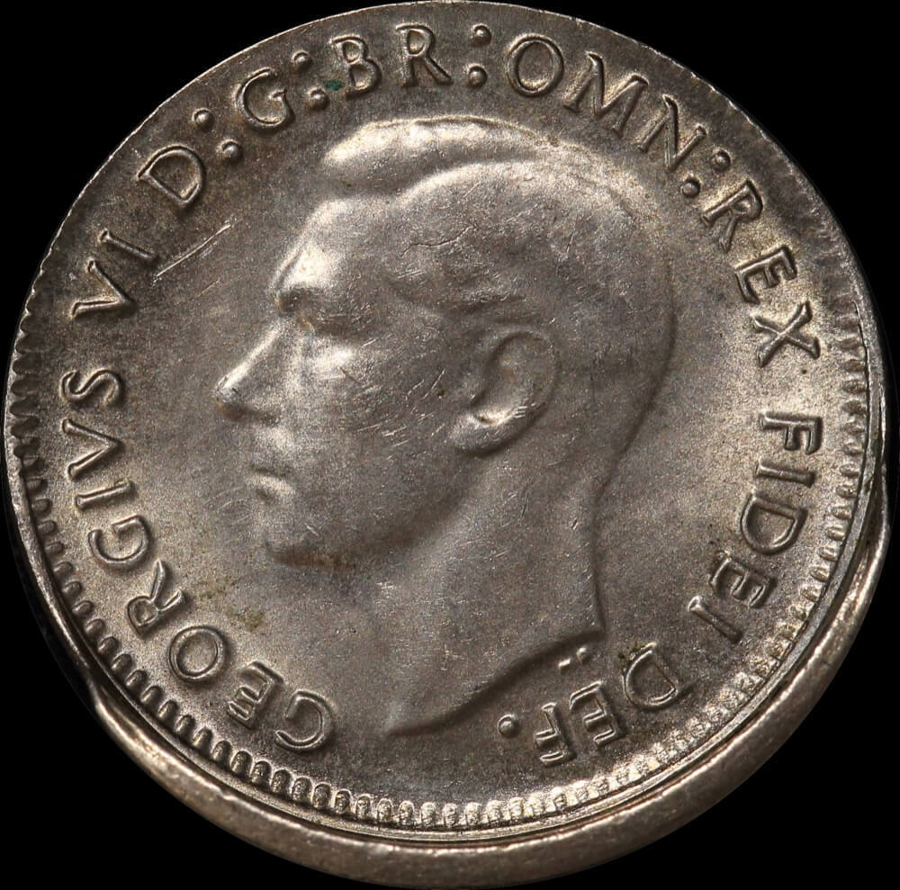 1952 Threepence 3mm Offstrike Error about Unc