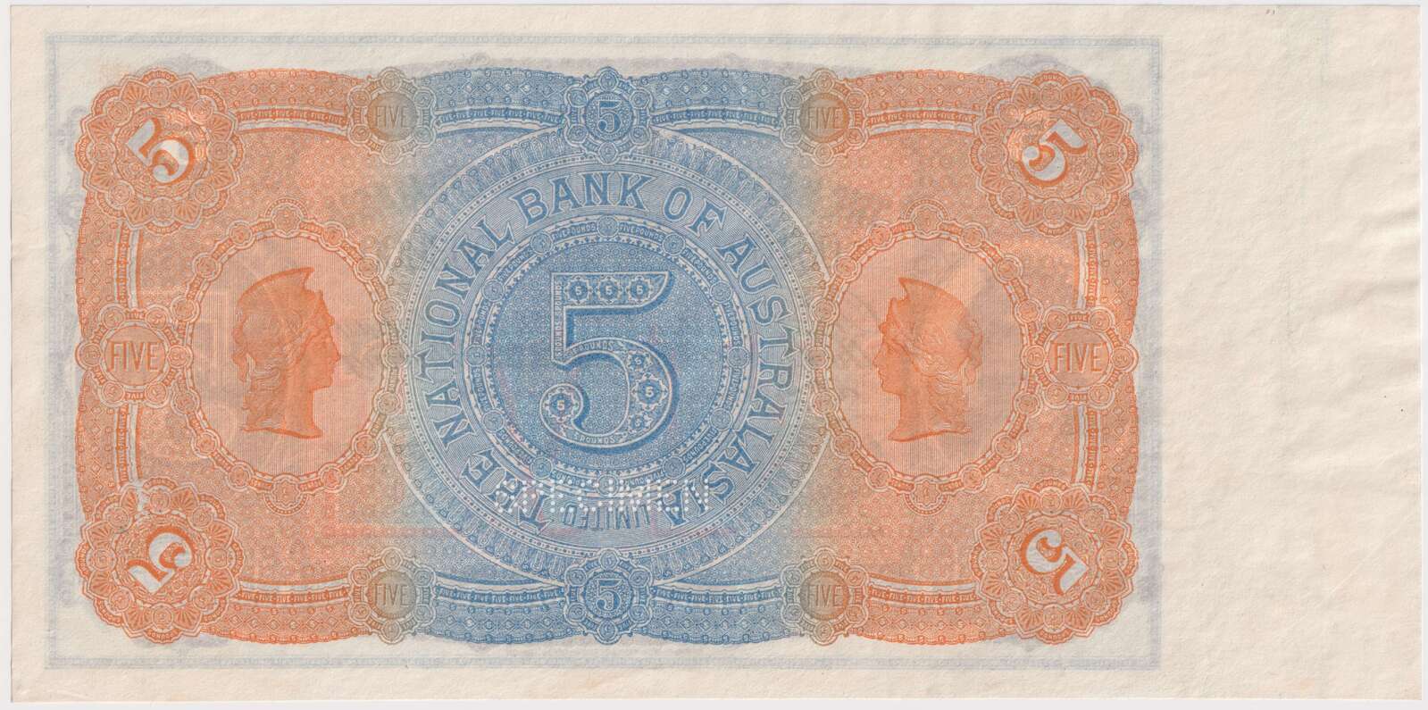 National Bank of Australasia (Sydney) 1895 5 Pounds Unissued Specimen Note MVR# 4b Uncirculated