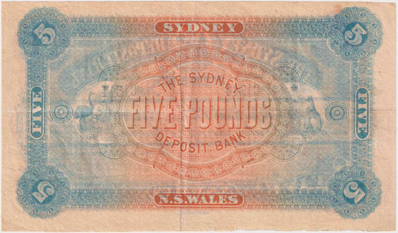 Sydney Deposit Bank (Sydney) Undated 5 Pound Unissued Remainder MVR# 1 Extremely Fine
