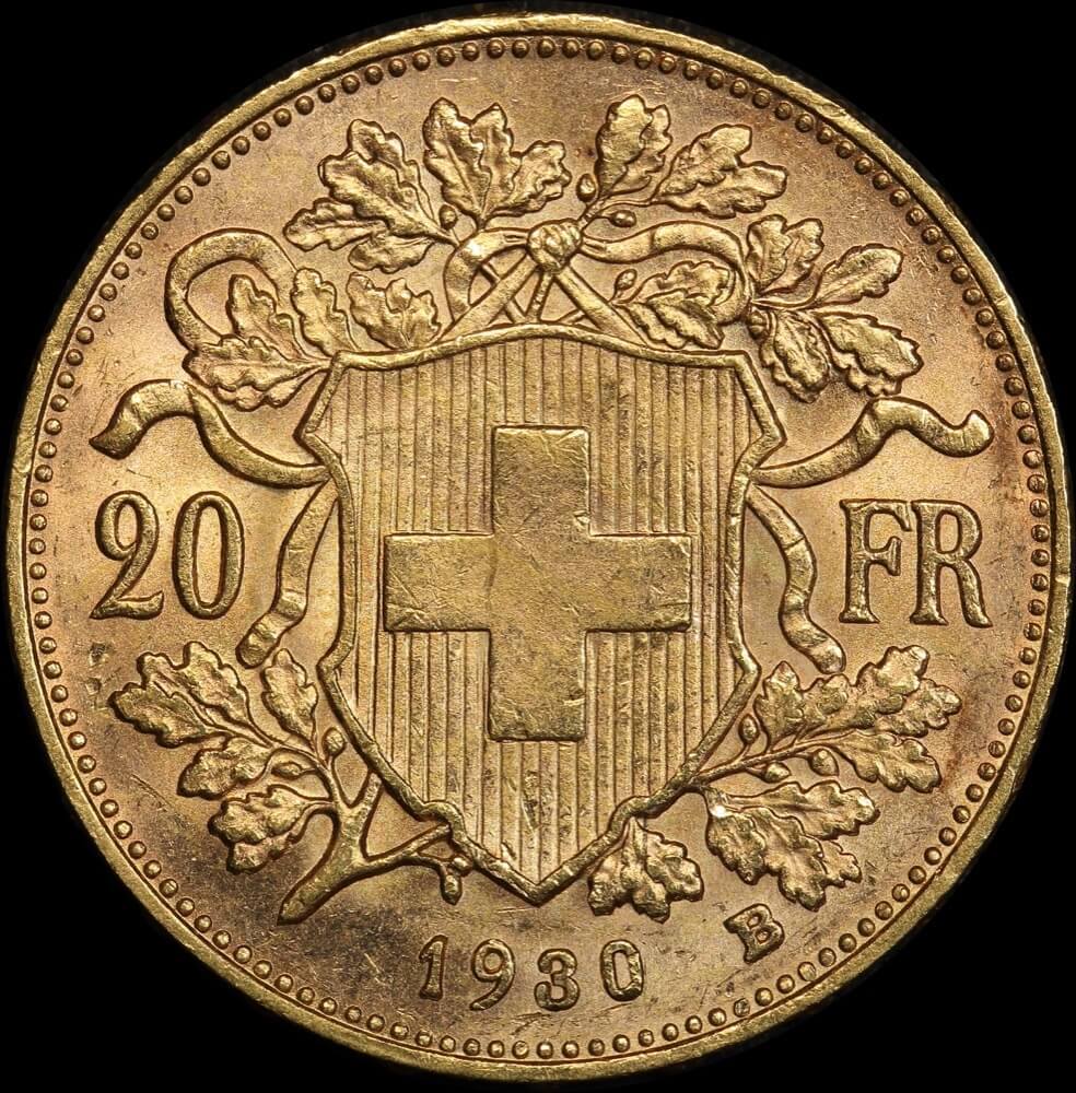 Switzerland 1930 L-B Gold 20 Francs KM#35.1 about Unc product image