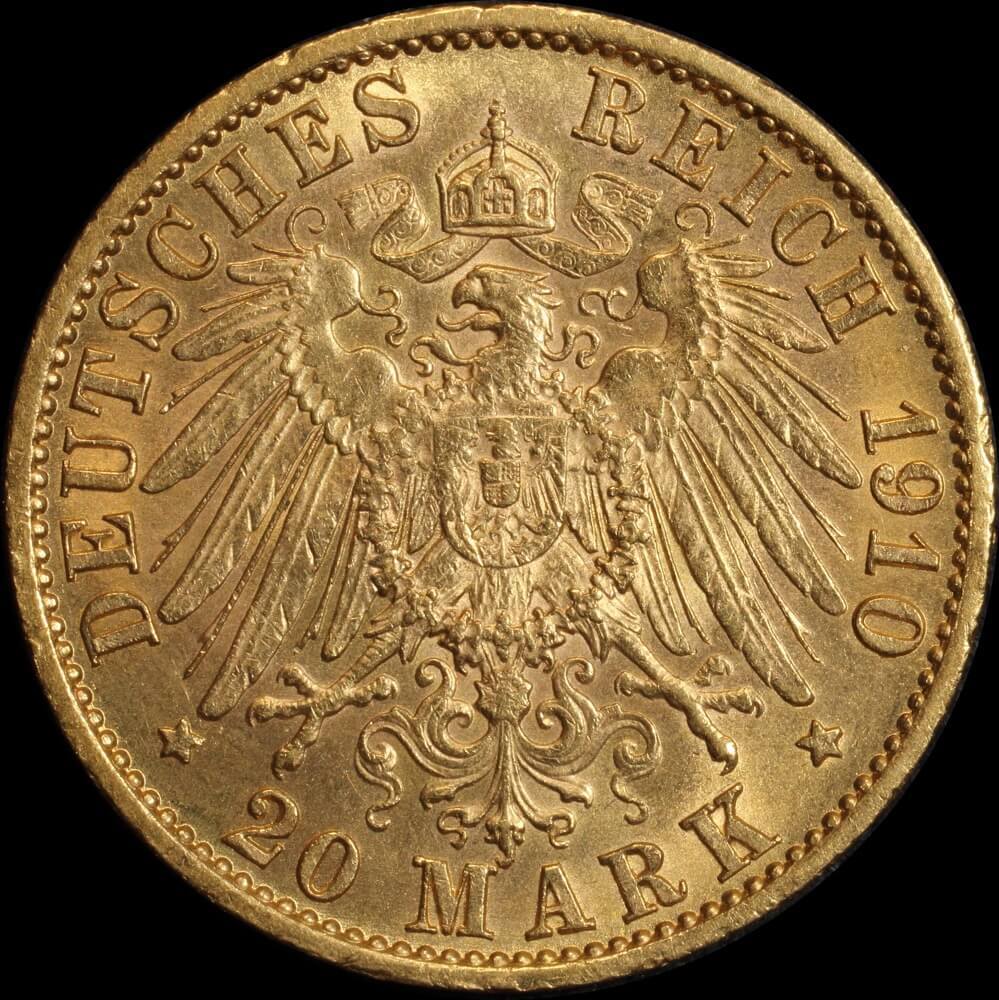 German States (Prussia) 1910-A Gold 20 Marks P# 521 about Unc