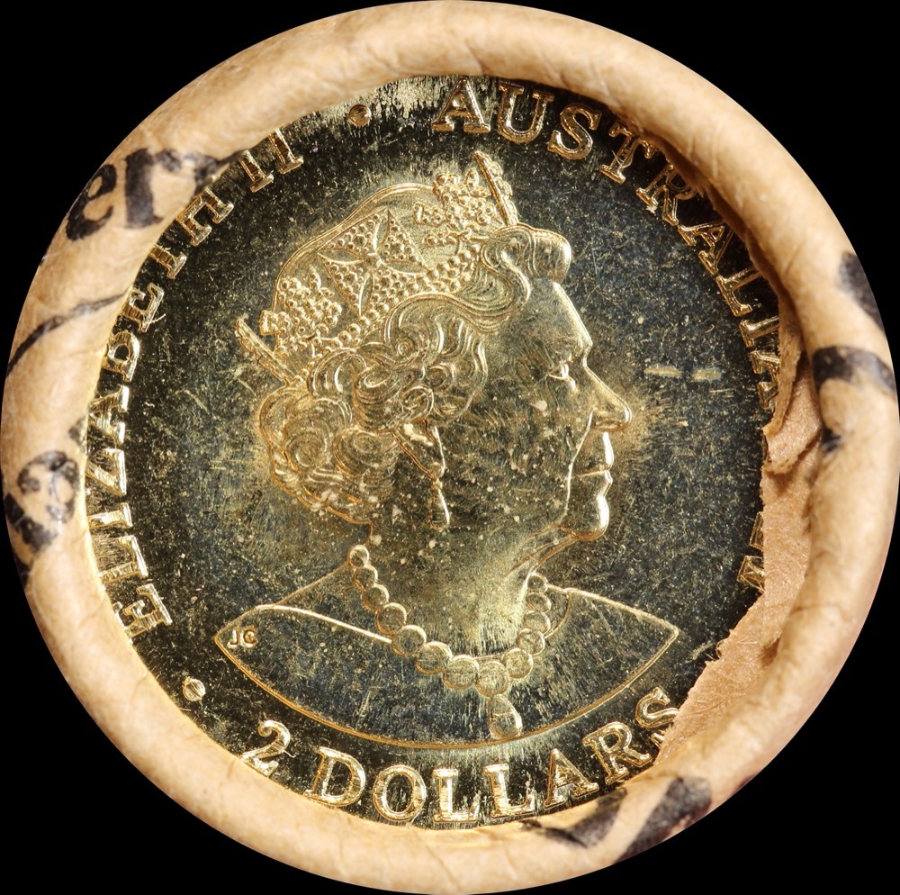 2021 Coloured 2 Dollar Coin Mint Roll Aboriginal Flag Heads / Tails